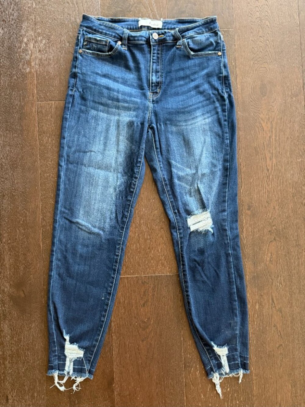 Kancan Dark Wash Distressed Skinny Ankle Jeans